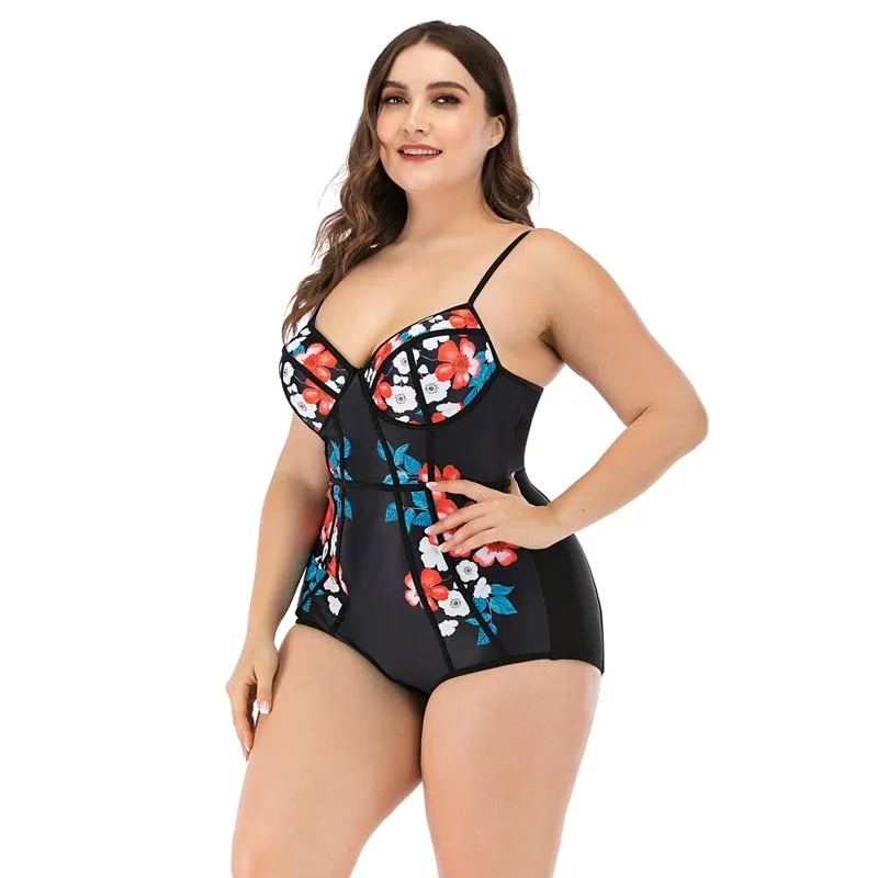 Push Up One Piece Swimsuit Large Plus Sizes Floral Swimwear Women
