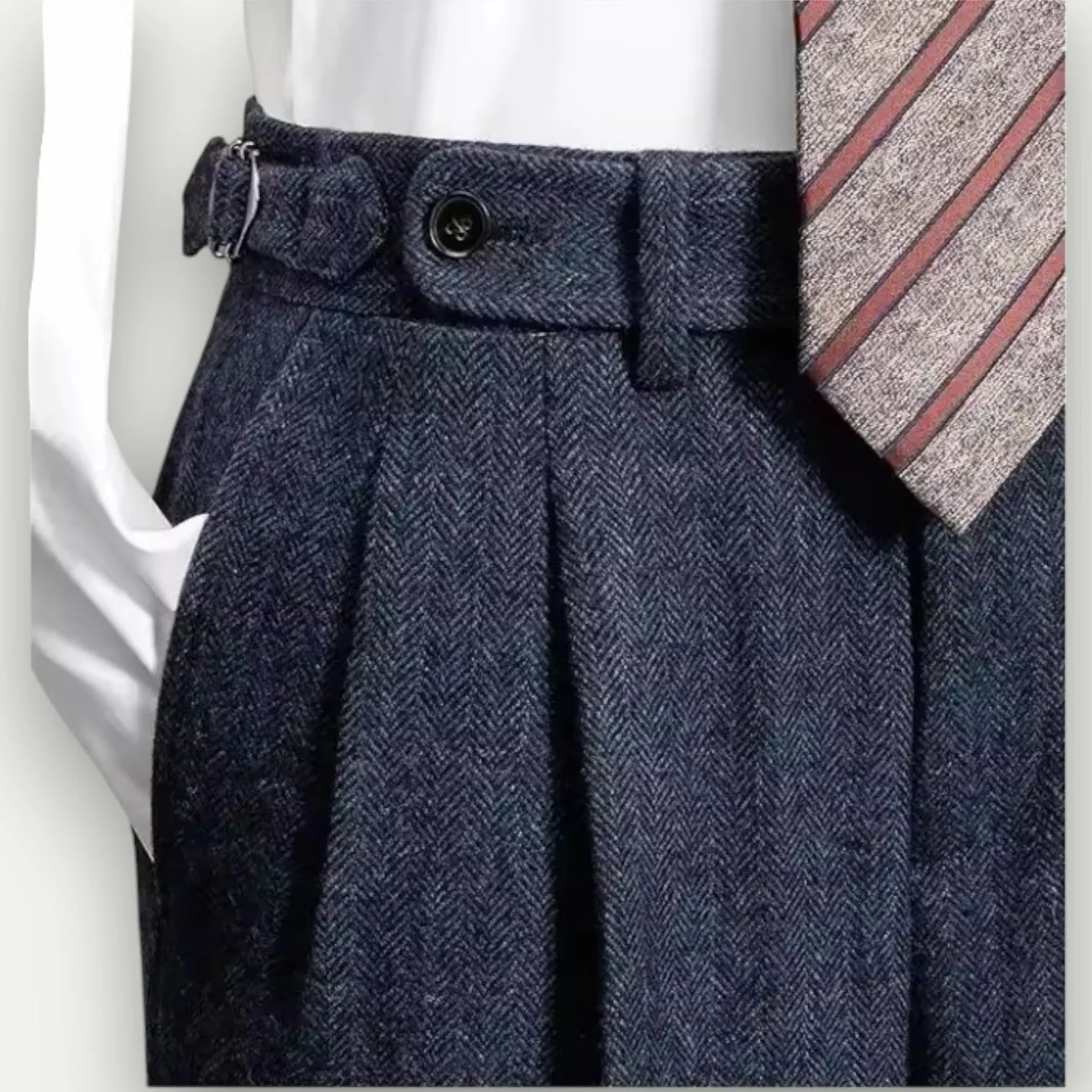 Randimo | Mens High Waist Wool Tweed Trousers