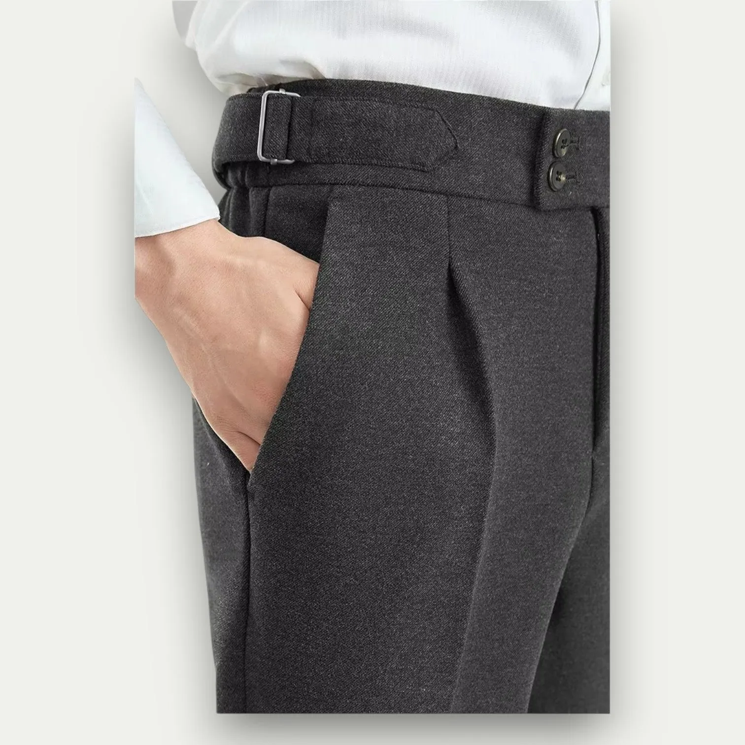 Randimo | Mens High Waist Wool Tweed Trousers