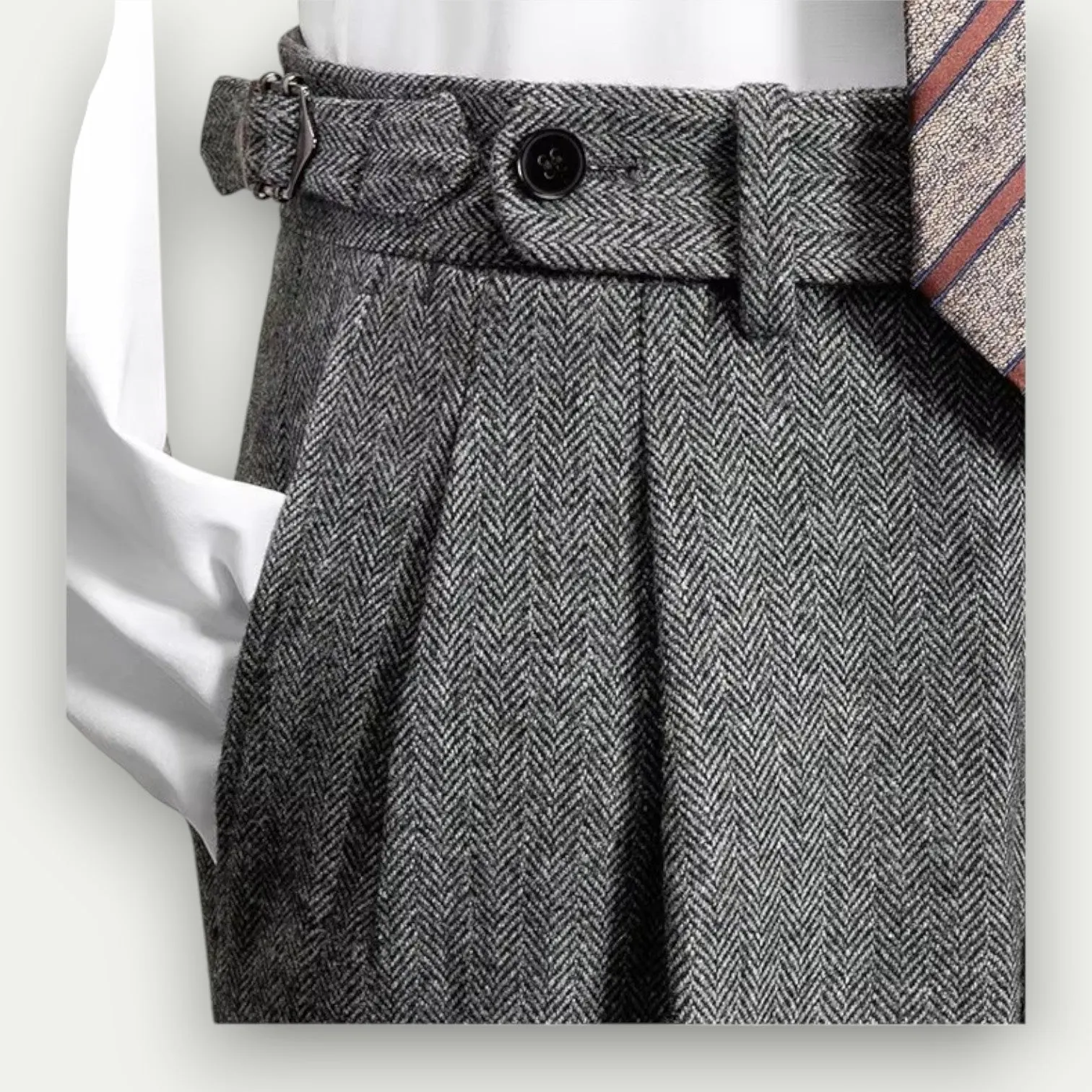 Randimo | Mens High Waist Wool Tweed Trousers