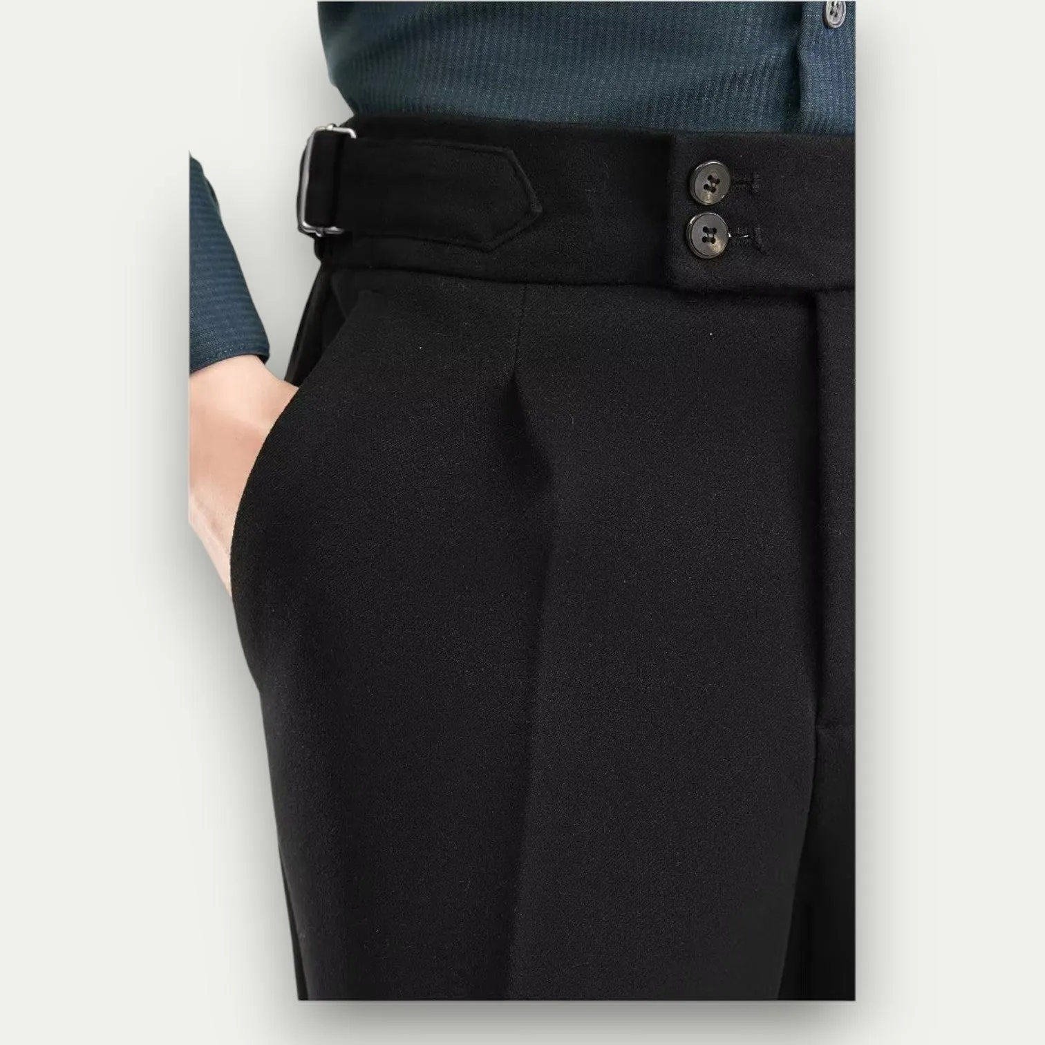 Randimo | Mens High Waist Wool Tweed Trousers