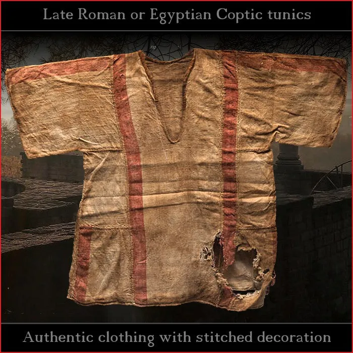 Realistic clothing - Late-Roman Coptic short sleeve tunic (Cotton, black pattern)