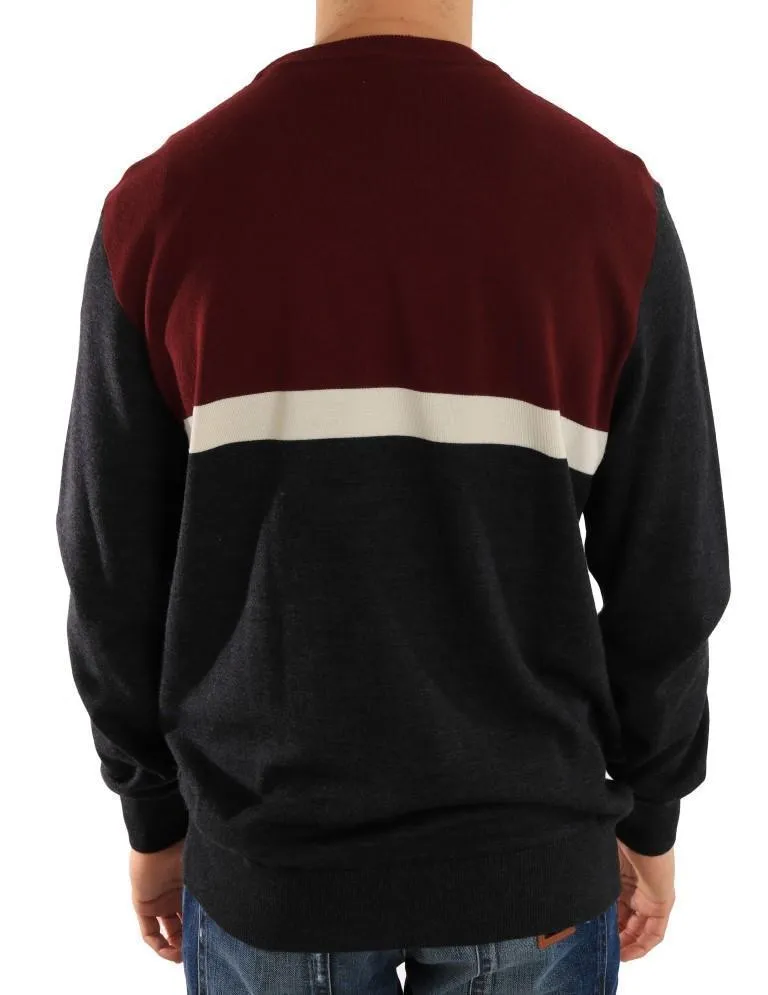 Red Gray Wool Crewneck Sweater