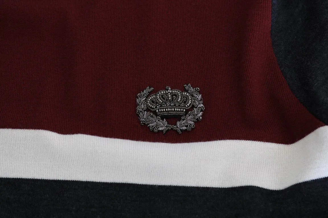 Red Gray Wool Crewneck Sweater