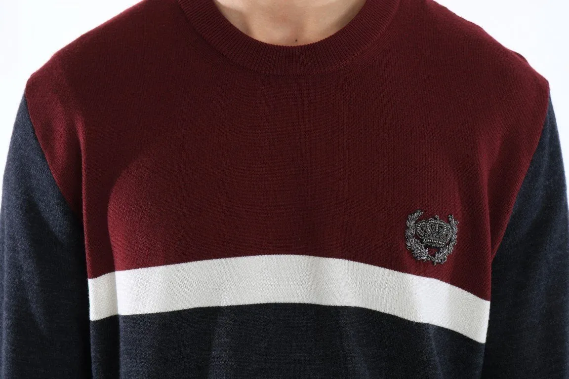 Red Gray Wool Crewneck Sweater