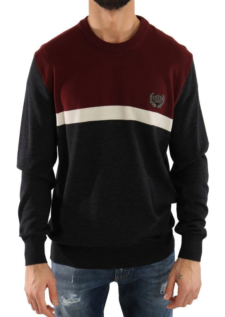 Red Gray Wool Crewneck Sweater