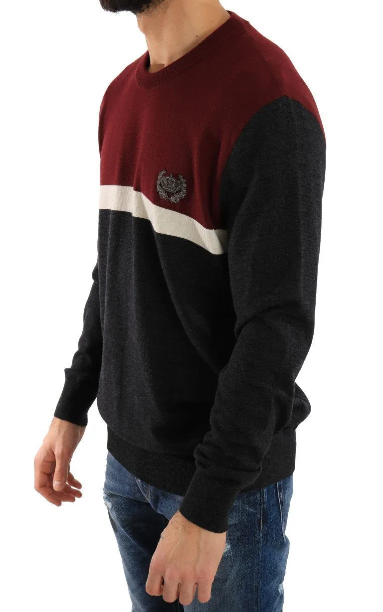 Red Gray Wool Crewneck Sweater