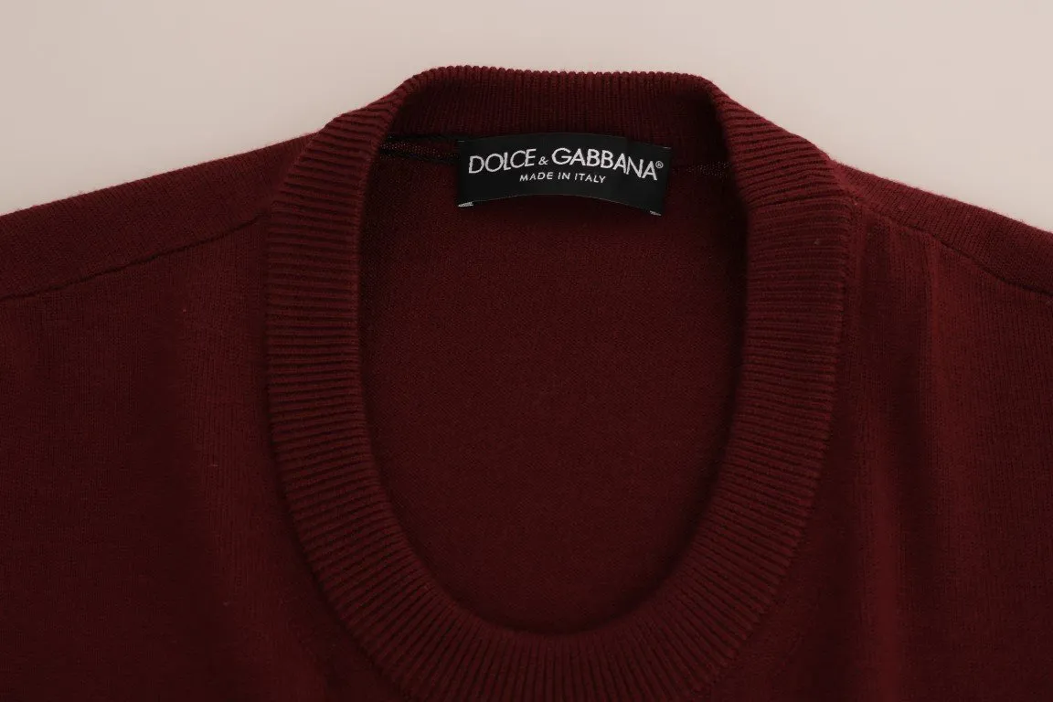 Red Gray Wool Crewneck Sweater
