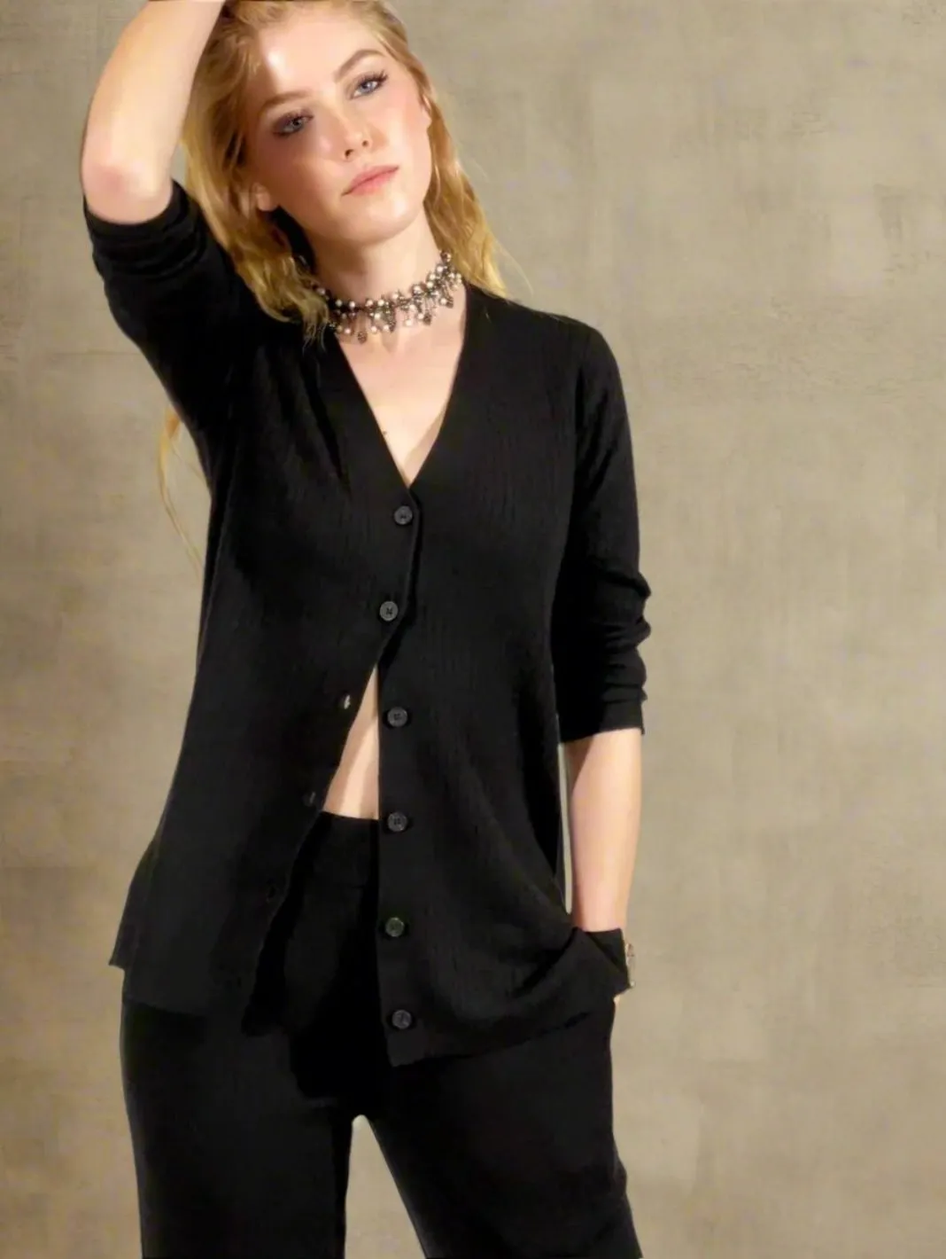 Rib Knit Cardigan with Cashmere - The Trinity