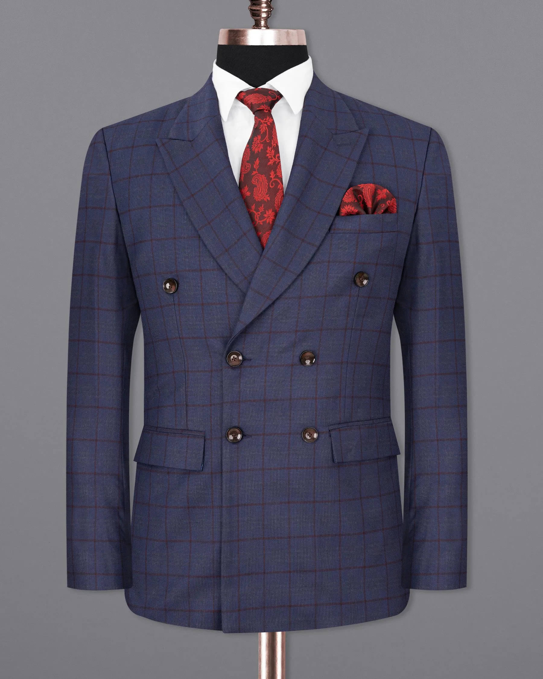 River Bed Blue Windowpane Double Breasted Blazer