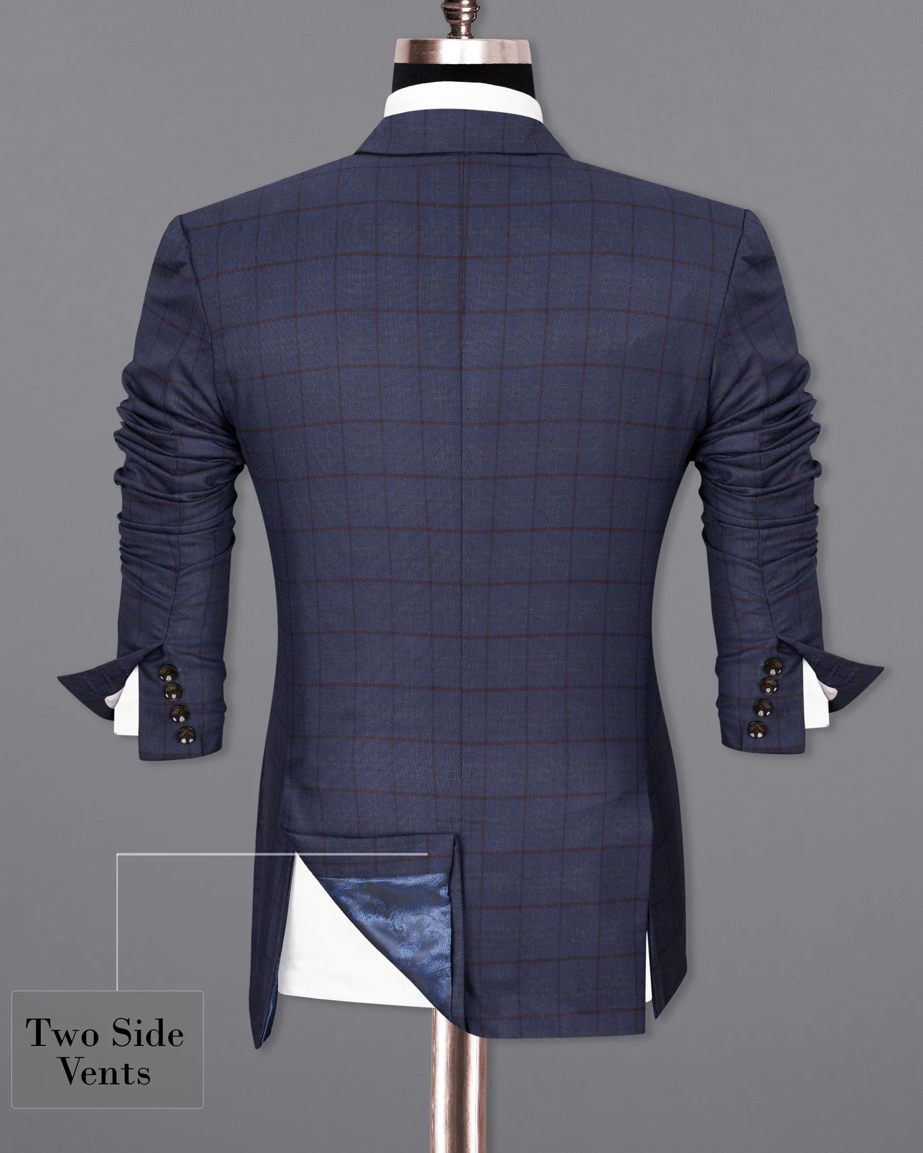 River Bed Blue Windowpane Double Breasted Blazer