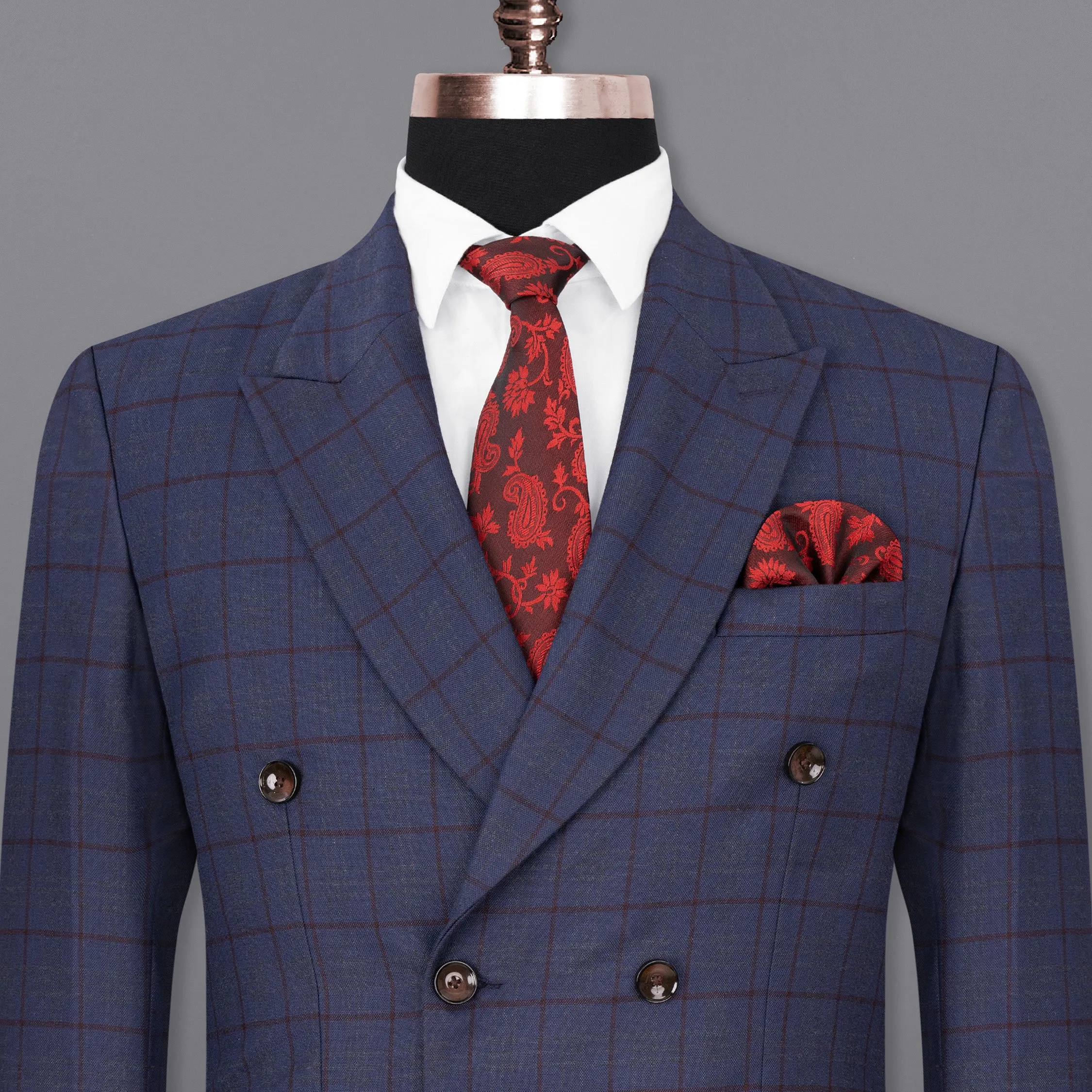 River Bed Blue Windowpane Double Breasted Blazer