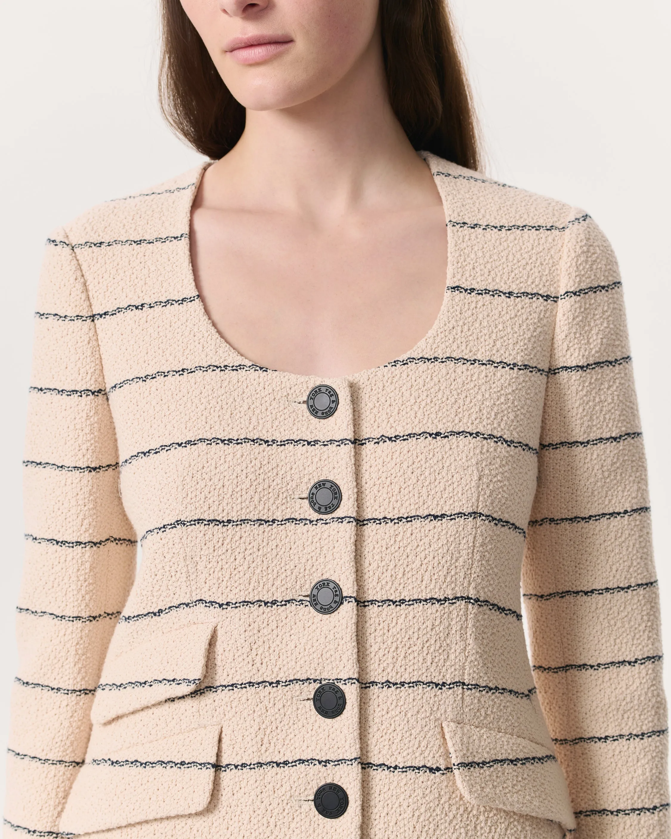 Roslyn Cotton Tweed Scoop-Neck Blazer