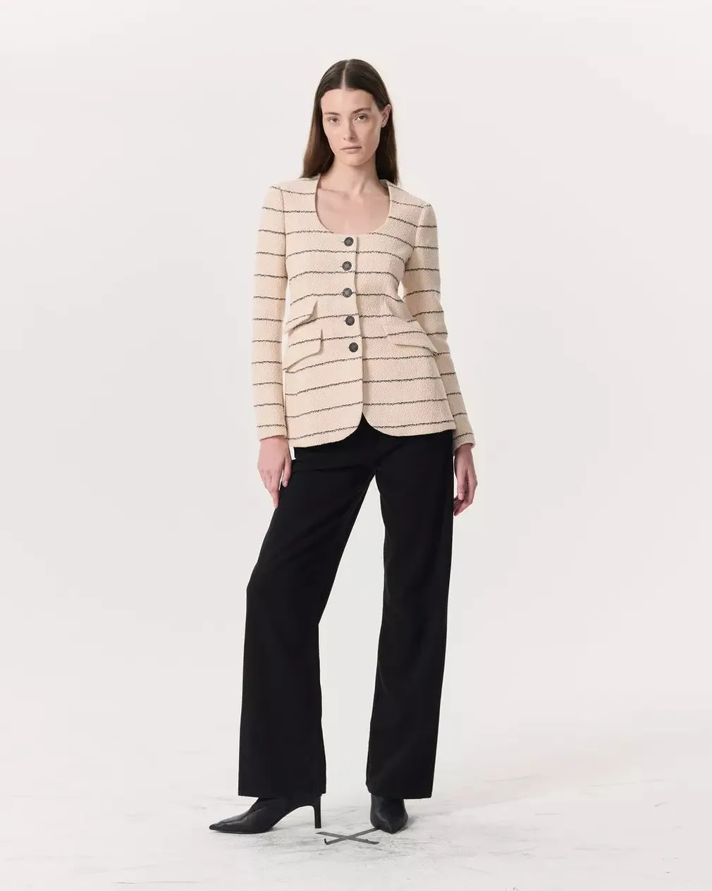 Roslyn Cotton Tweed Scoop-Neck Blazer