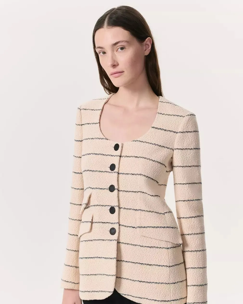 Roslyn Cotton Tweed Scoop-Neck Blazer