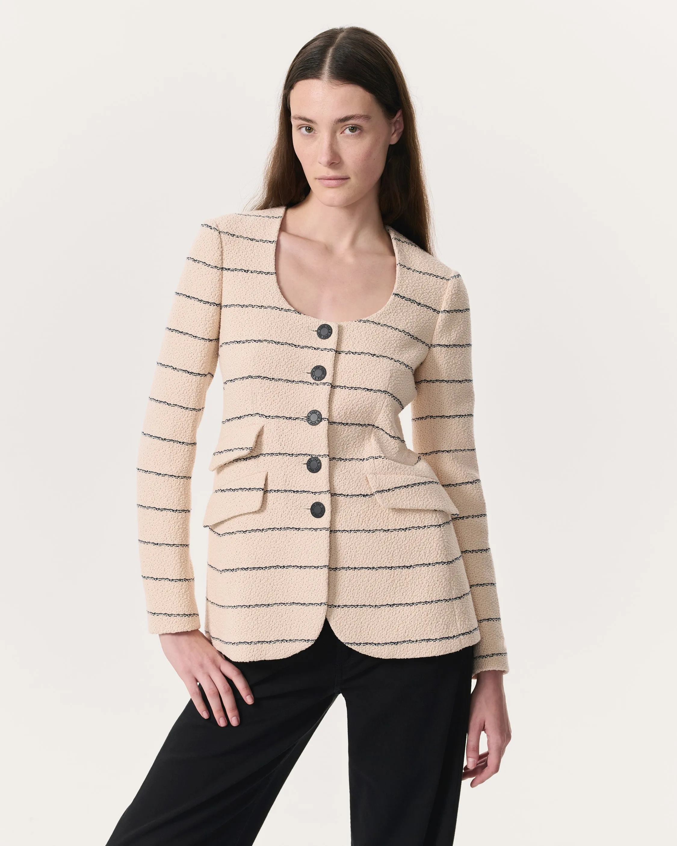 Roslyn Cotton Tweed Scoop-Neck Blazer