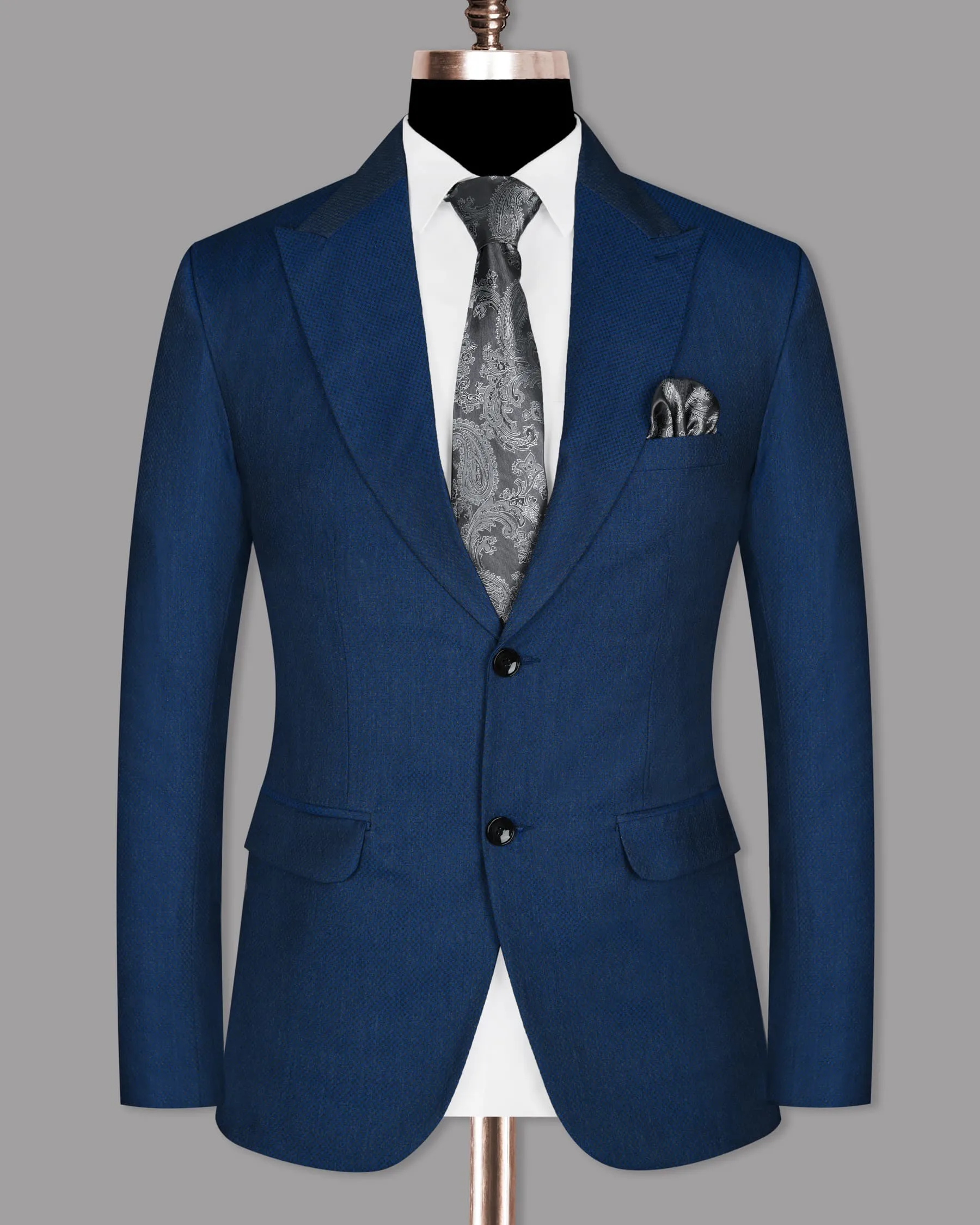 Royal blue with Subtle Charcoal Micro checked Wool Rich Blazer