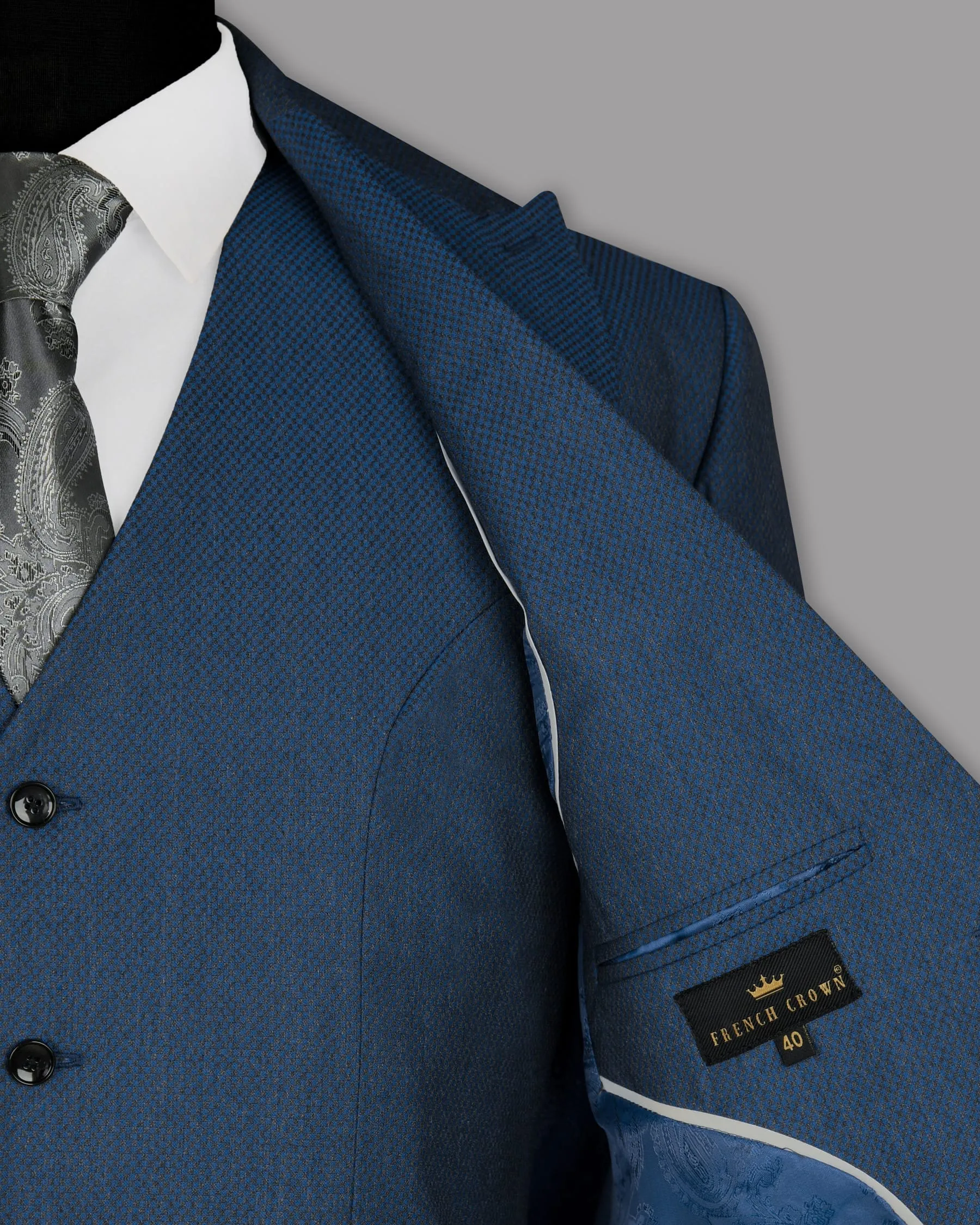 Royal blue with Subtle Charcoal Micro checked Wool Rich Blazer