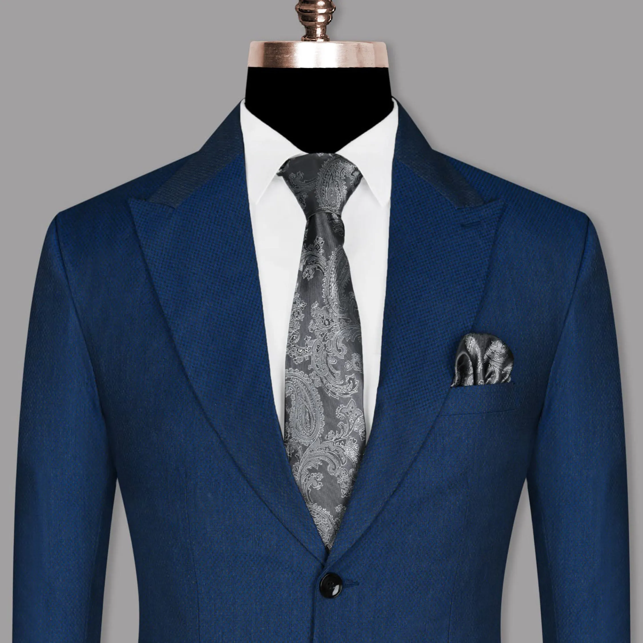 Royal blue with Subtle Charcoal Micro checked Wool Rich Blazer