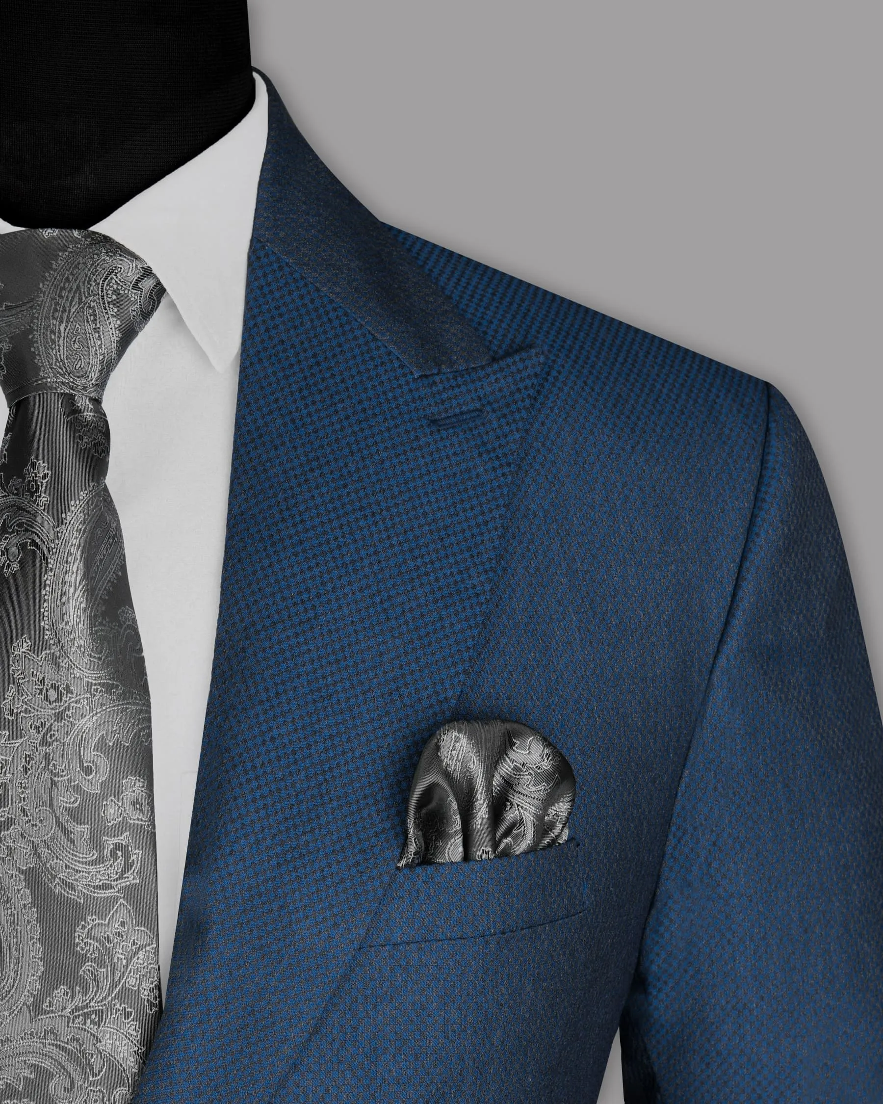 Royal blue with Subtle Charcoal Micro checked Wool Rich Blazer