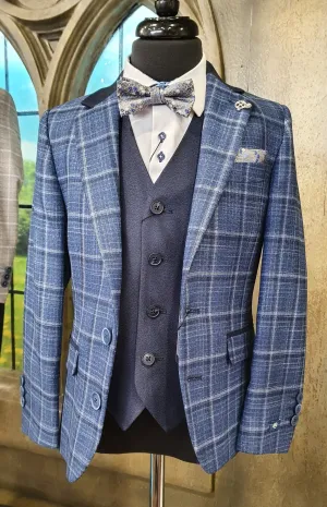 SALE 1880 Club Boys Dark Navy Check Blazer:- 112 15142 27 Age 5, 6 & 7