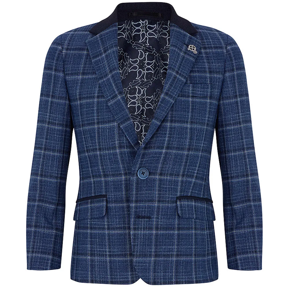 SALE 1880 Club Boys Dark Navy Check Blazer:- 112 15142 27 Age 5, 6 & 7