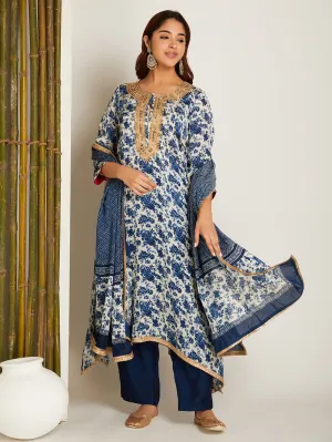 SATIN KURTA SET BLUE