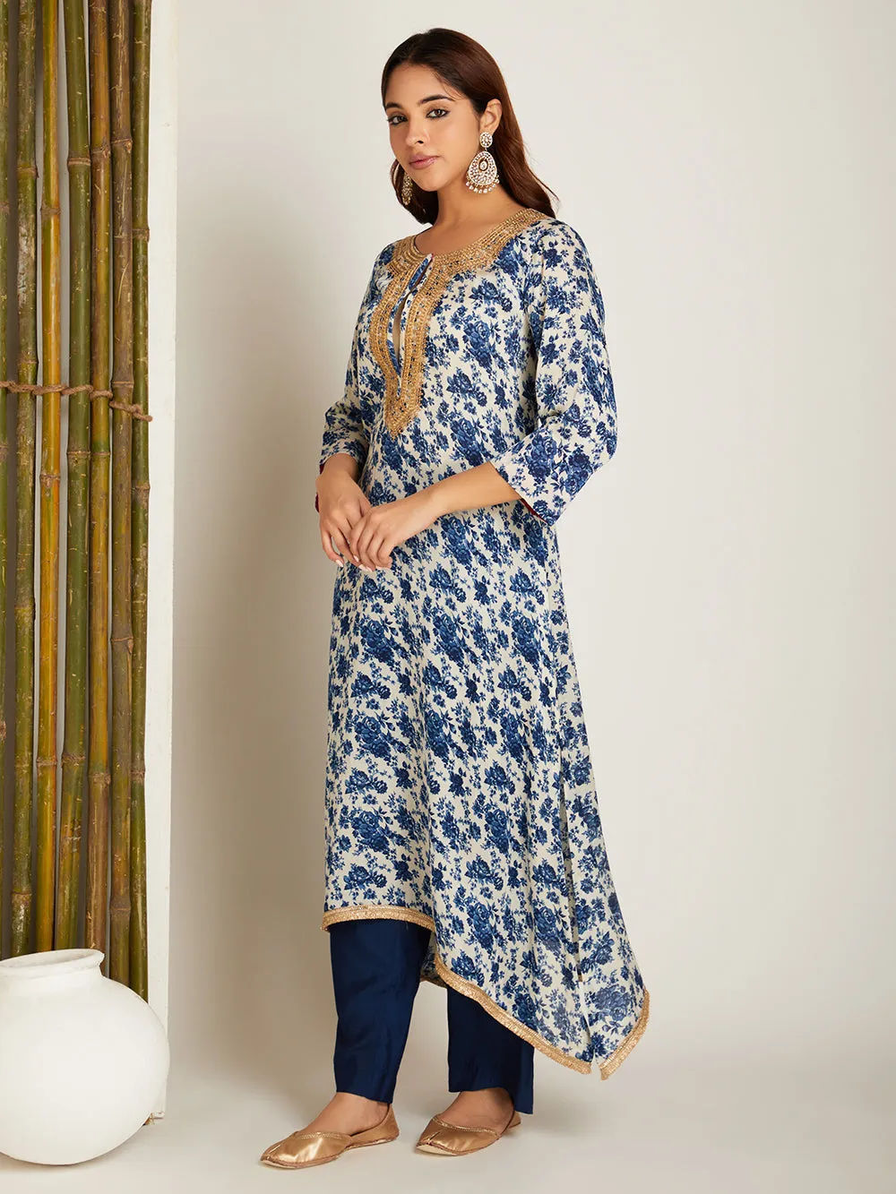 SATIN KURTA SET BLUE