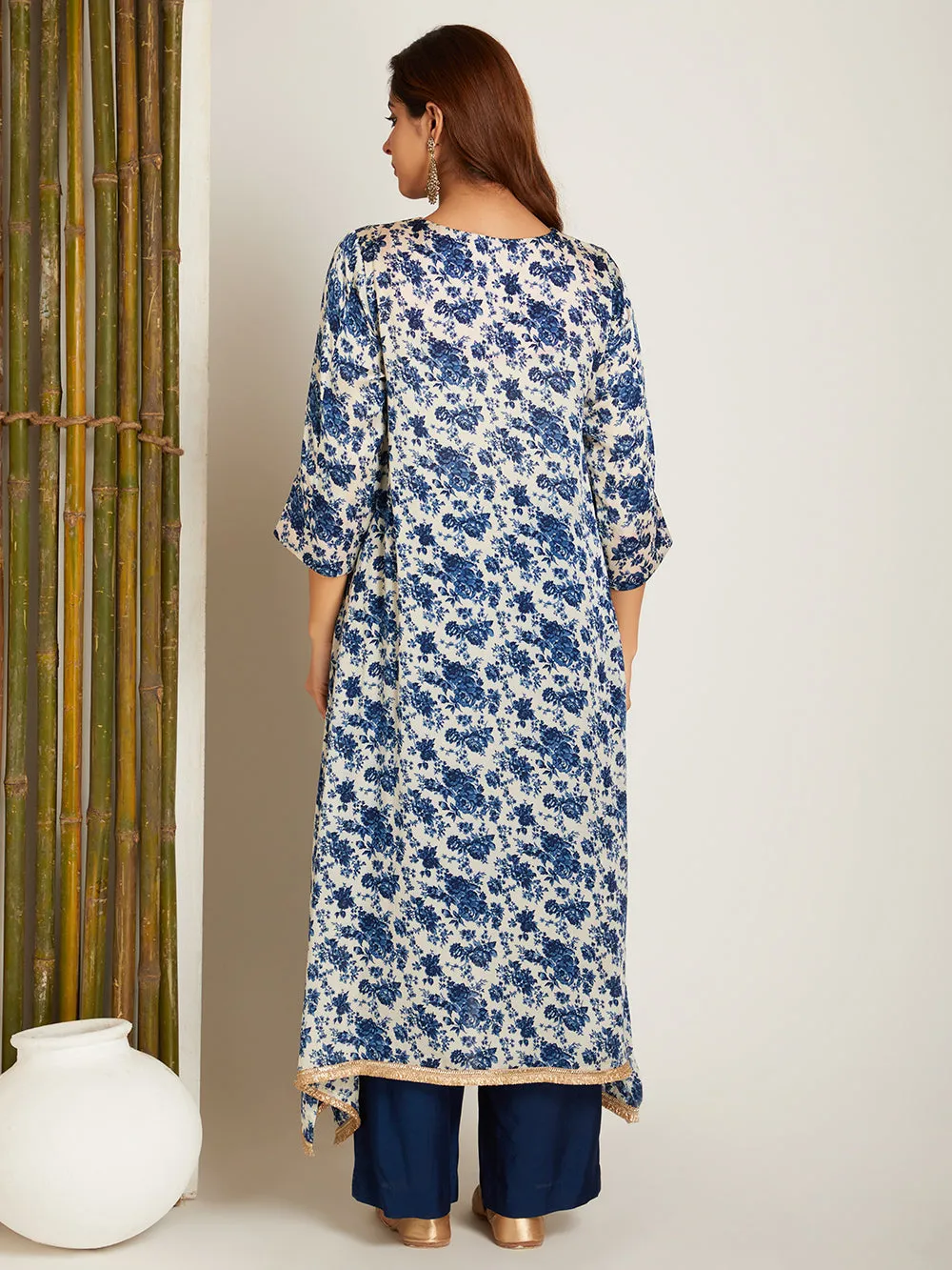 SATIN KURTA SET BLUE