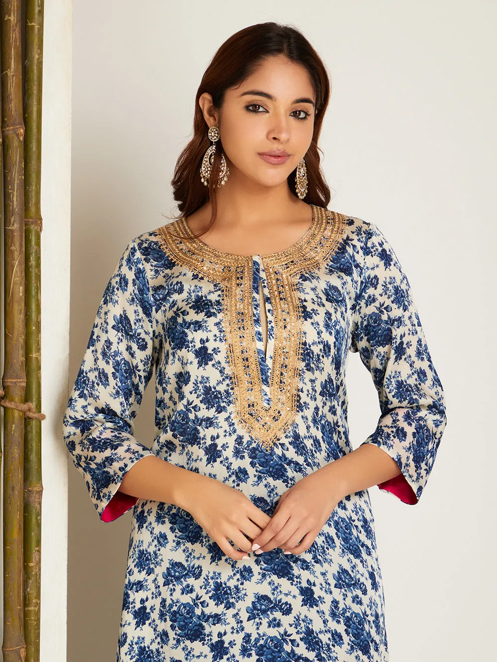 SATIN KURTA SET BLUE