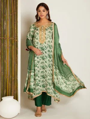 SATIN KURTA SET GREEN