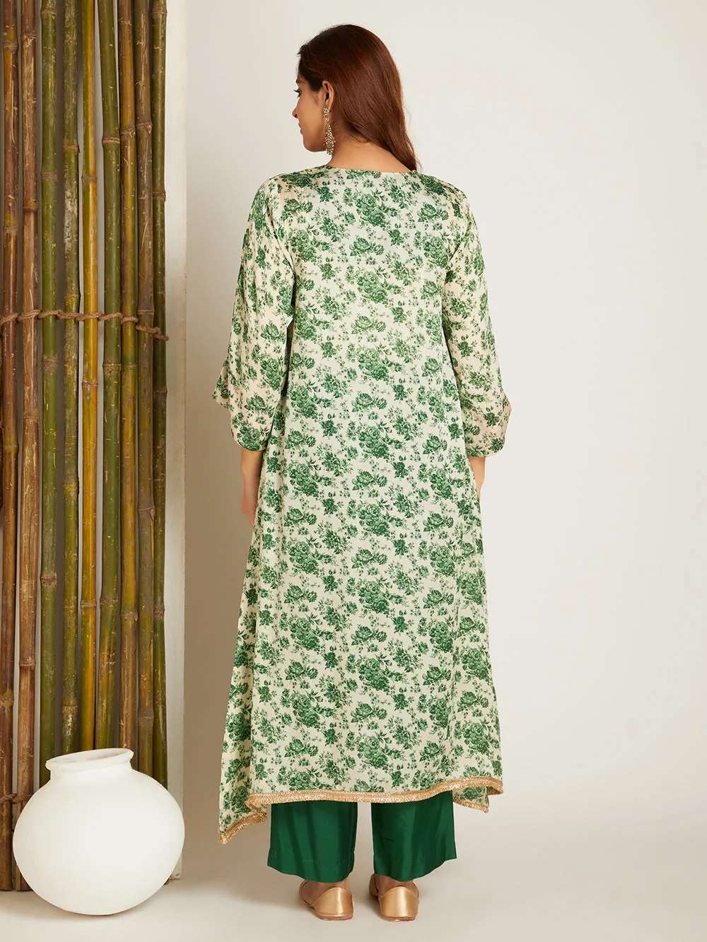 SATIN KURTA SET GREEN