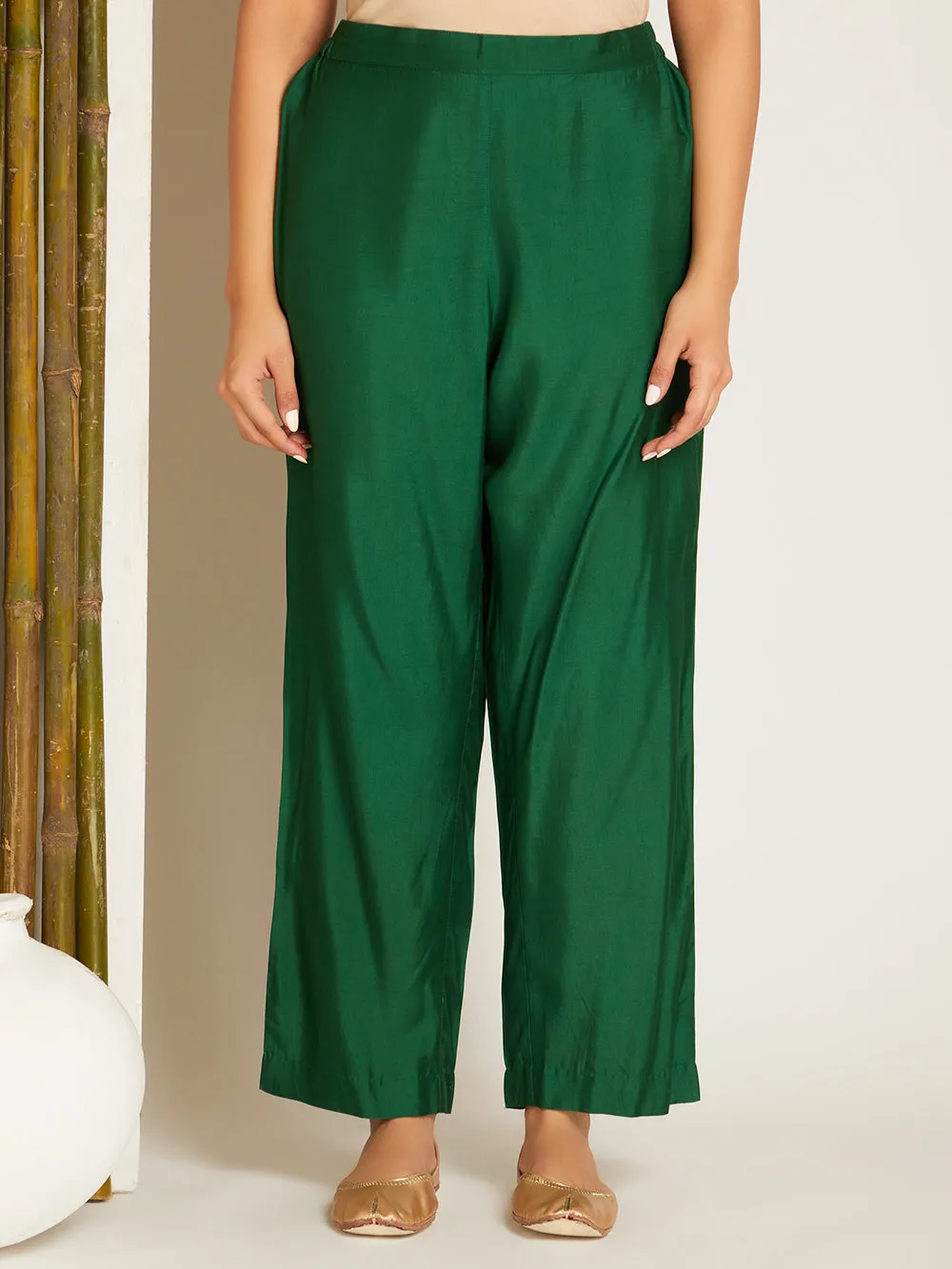 SATIN KURTA SET GREEN