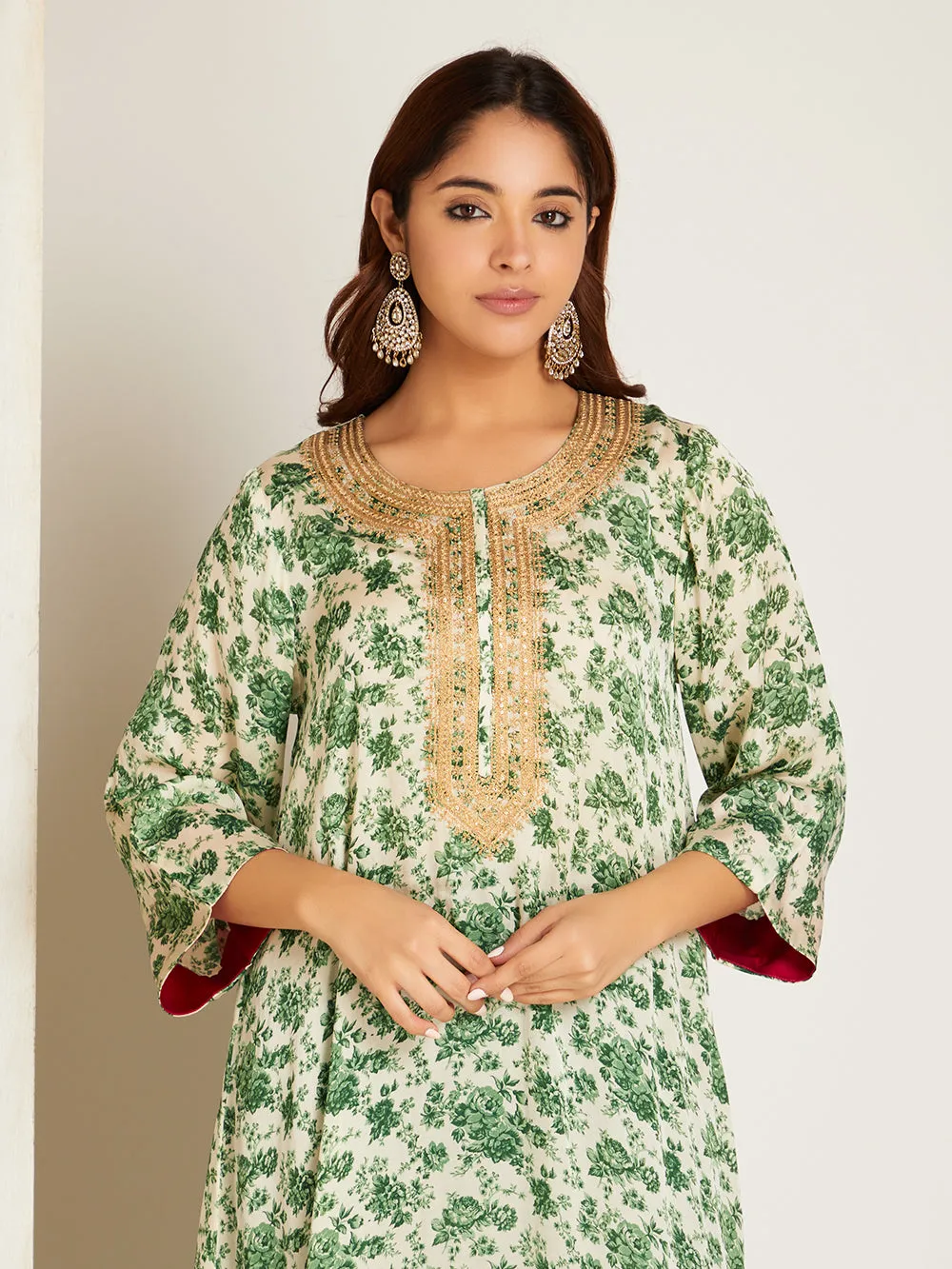 SATIN KURTA SET GREEN