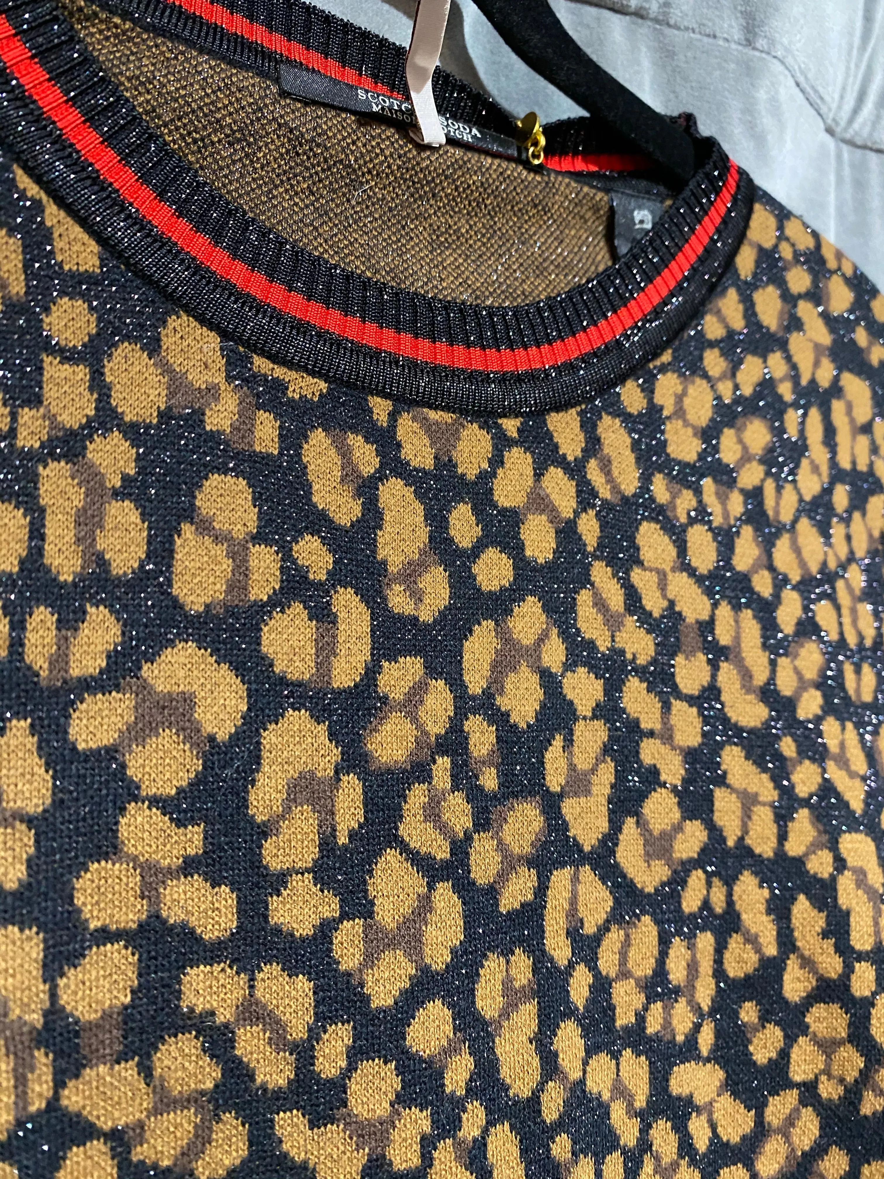 Scotch & Soda Crew Neck Leopard Print Sweater with Sparkle