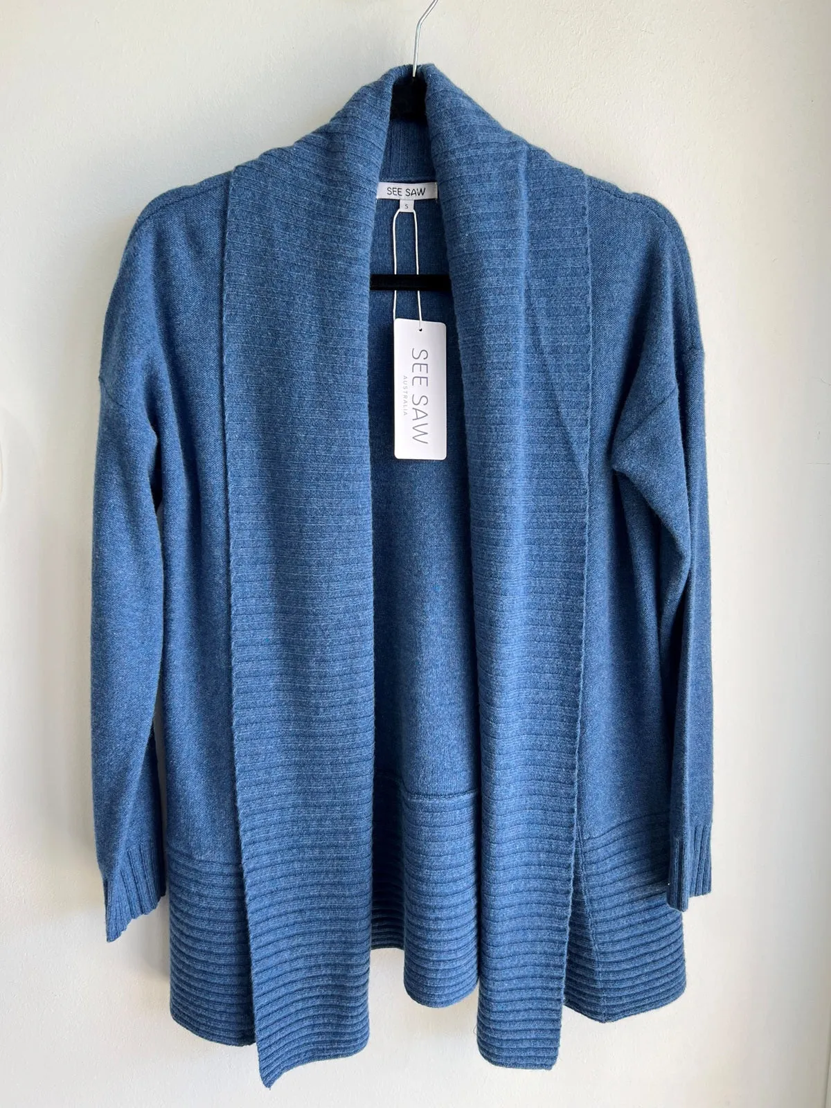 SEE SAW - Denim Rib Shawl Open Cardigan - SS202