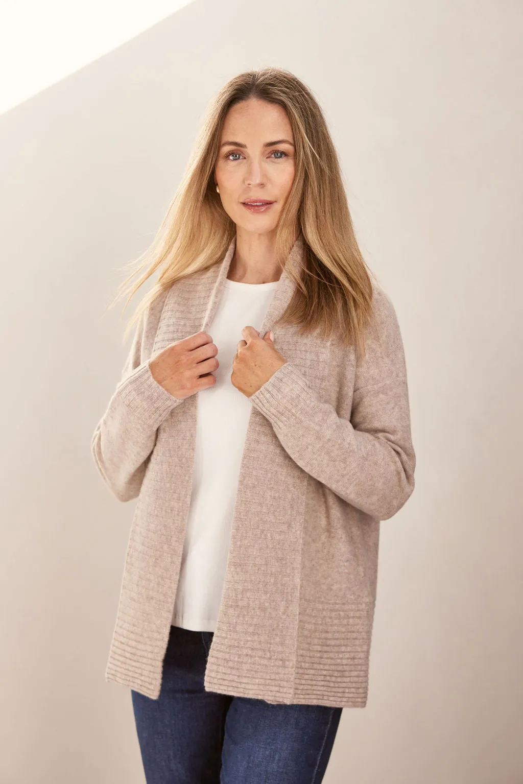 SEE SAW - Natural Rib Shawl Open Cardigan - SS202