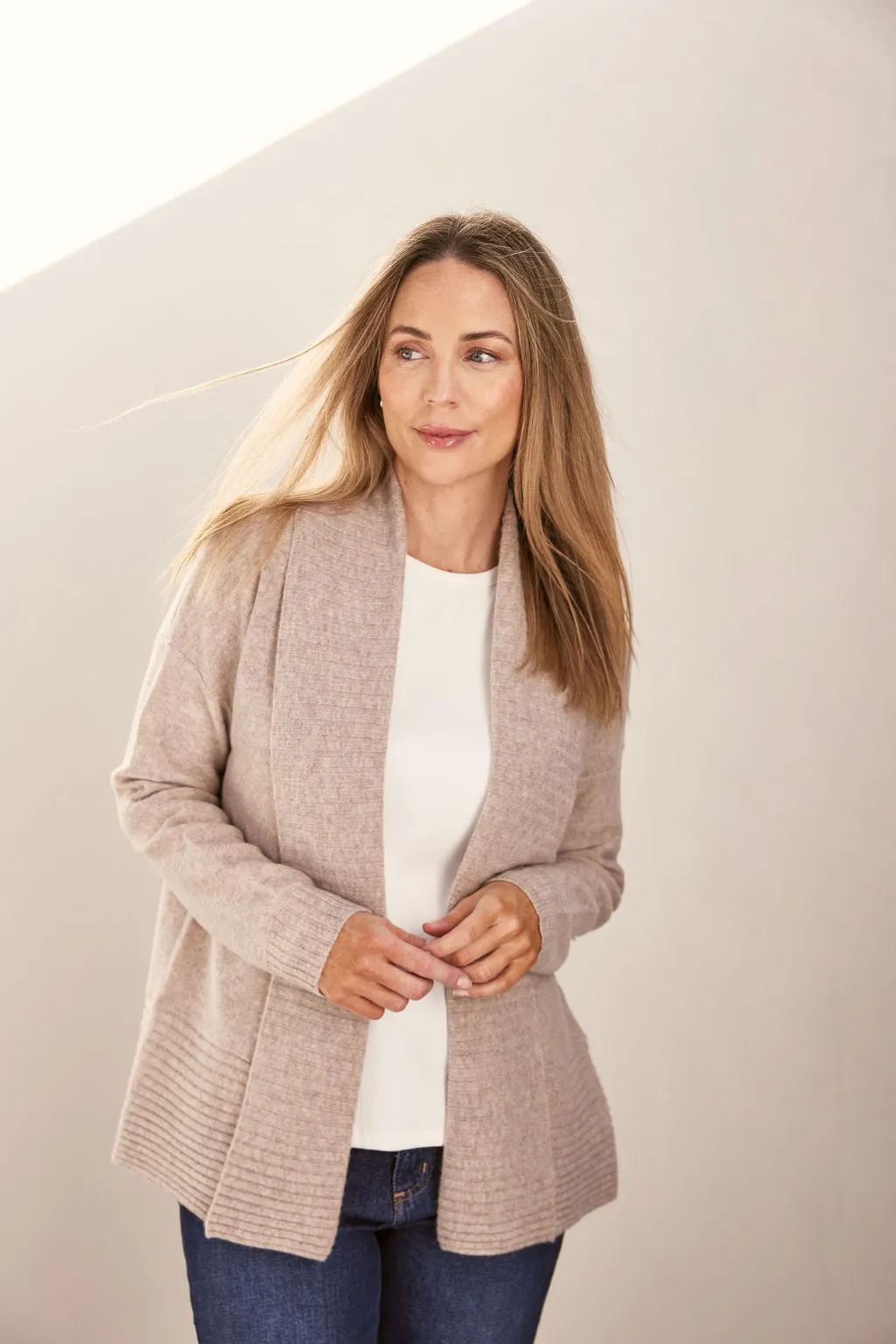 SEE SAW - Natural Rib Shawl Open Cardigan - SS202