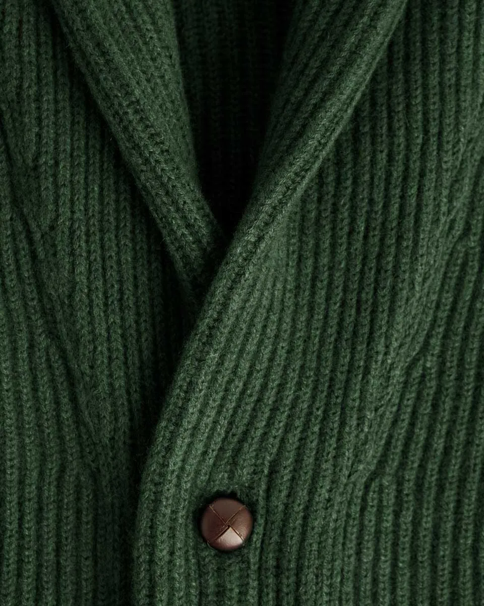 Serpentine Green Shawl Collar Cashmere Cardigan
