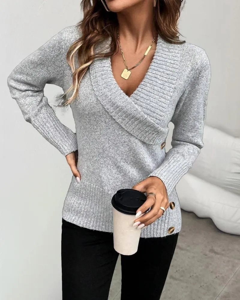 Shawl Collar Button Decor Knit Sweater