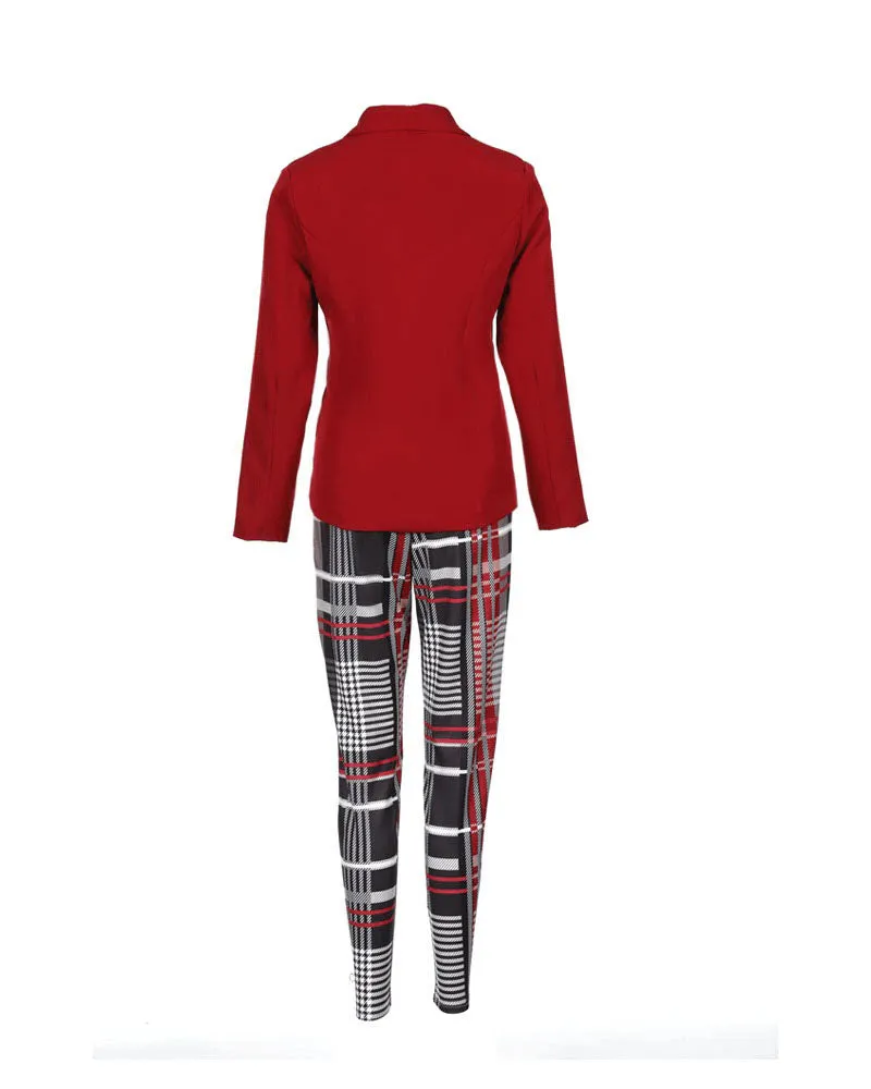 Shawl Collar Single Button Blazer & Plaid Pants Set