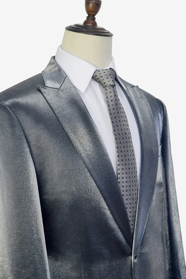 Shiny Silver Marriage Suits Glittering Peak Lapel Suits for Men