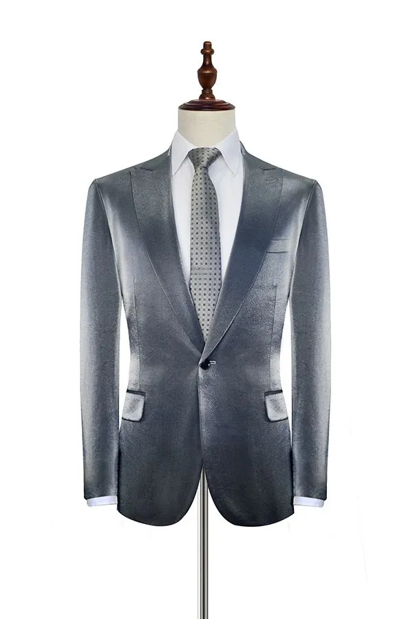 Shiny Silver Marriage Suits Glittering Peak Lapel Suits for Men