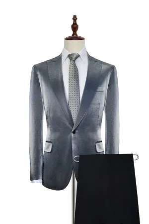 Shiny Silver Marriage Suits Glittering Peak Lapel Suits for Men
