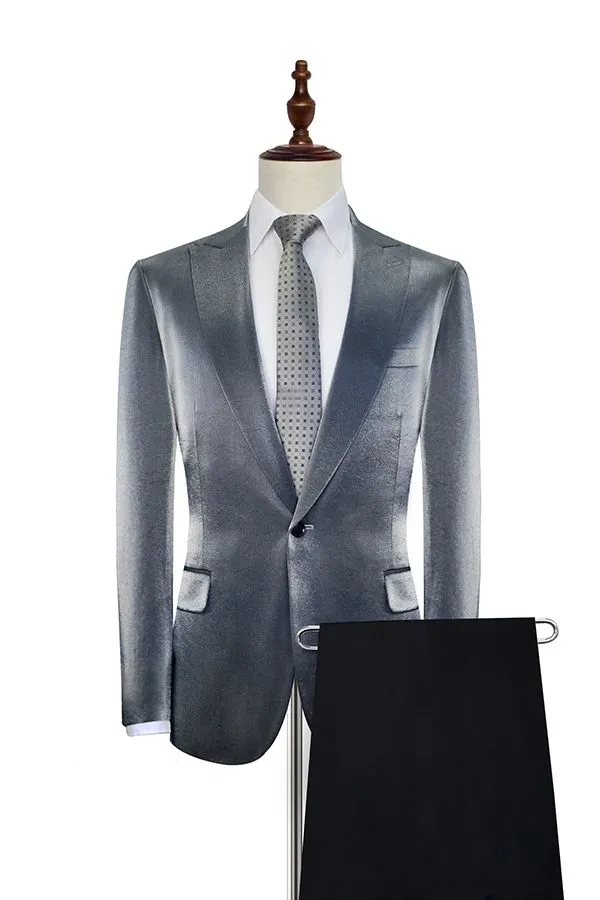 Shiny Silver Marriage Suits Glittering Peak Lapel Suits for Men