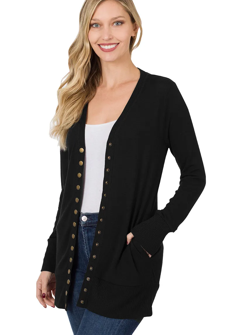 Snap Button Sweater Cardigan with Side Pockets | FINAL SALE