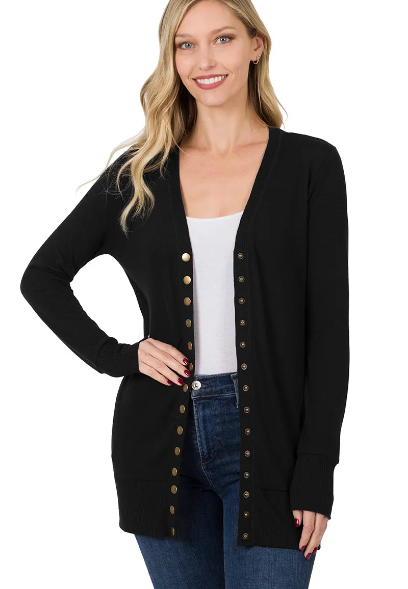 Snap Button Sweater Cardigan with Side Pockets | FINAL SALE