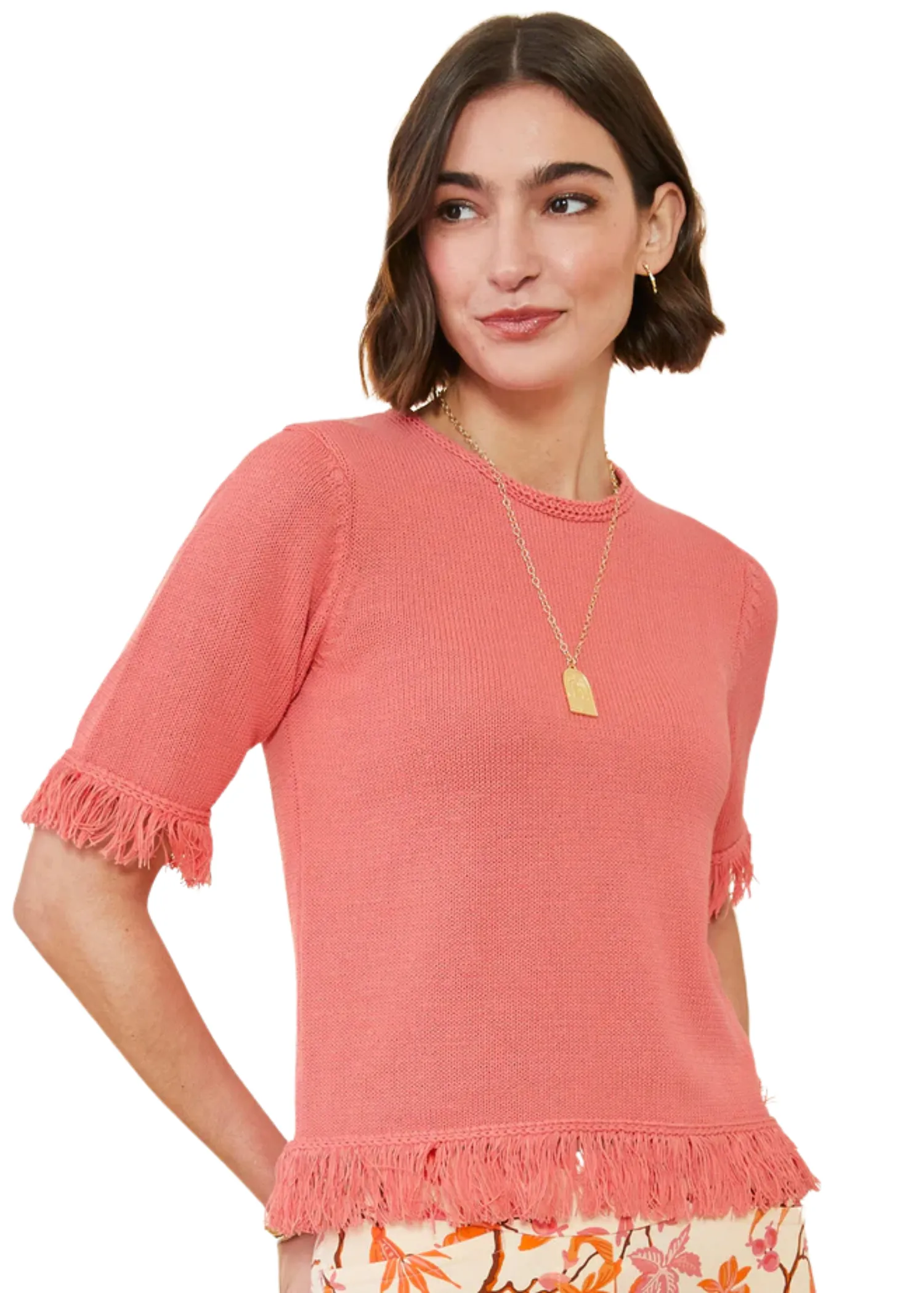 SOFIA FRINGE SWEATER - ROSE