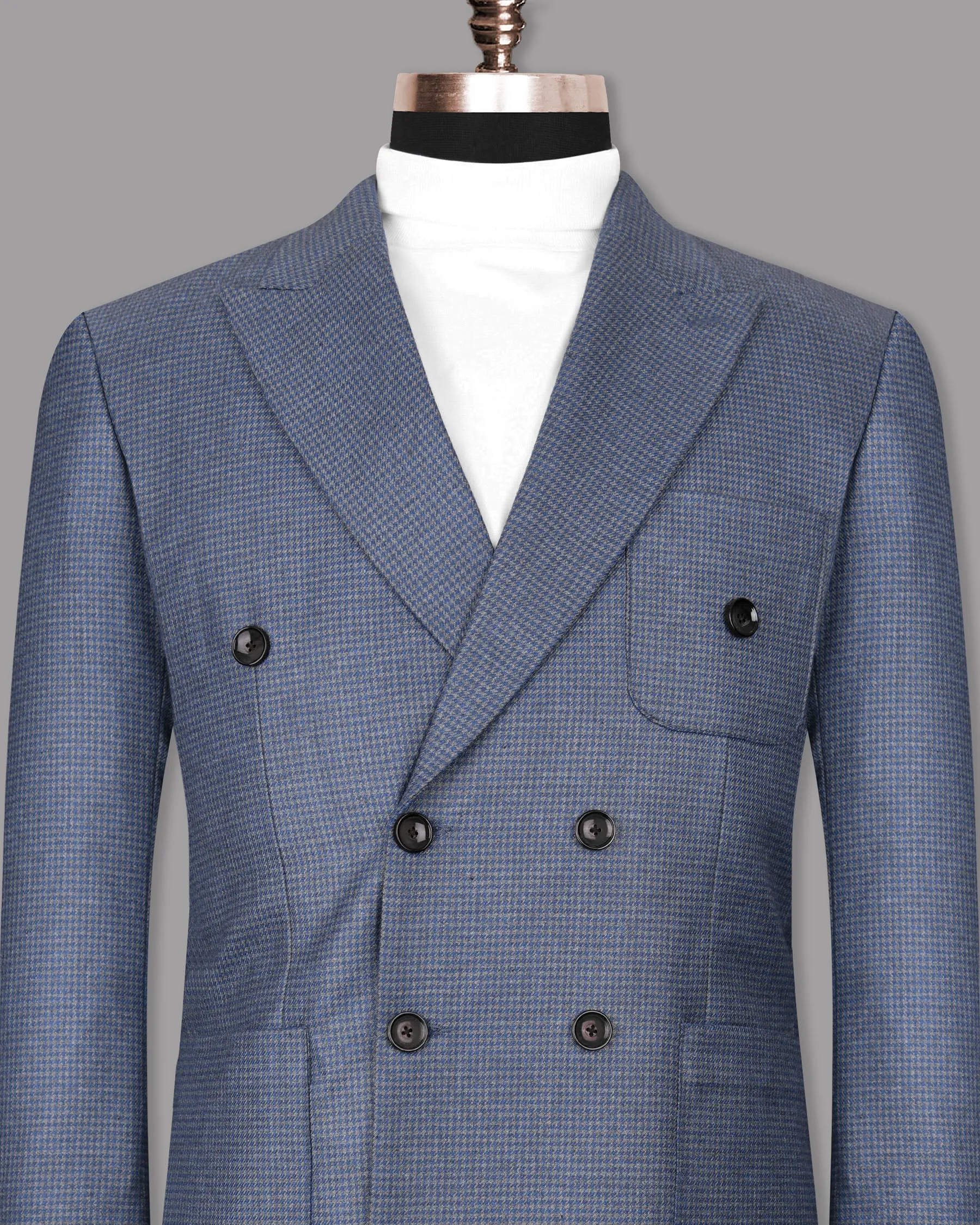 Soya Bean Grey with Rhino Blue Woolrich Herringbone Checked Double Breasted Sports Blazer