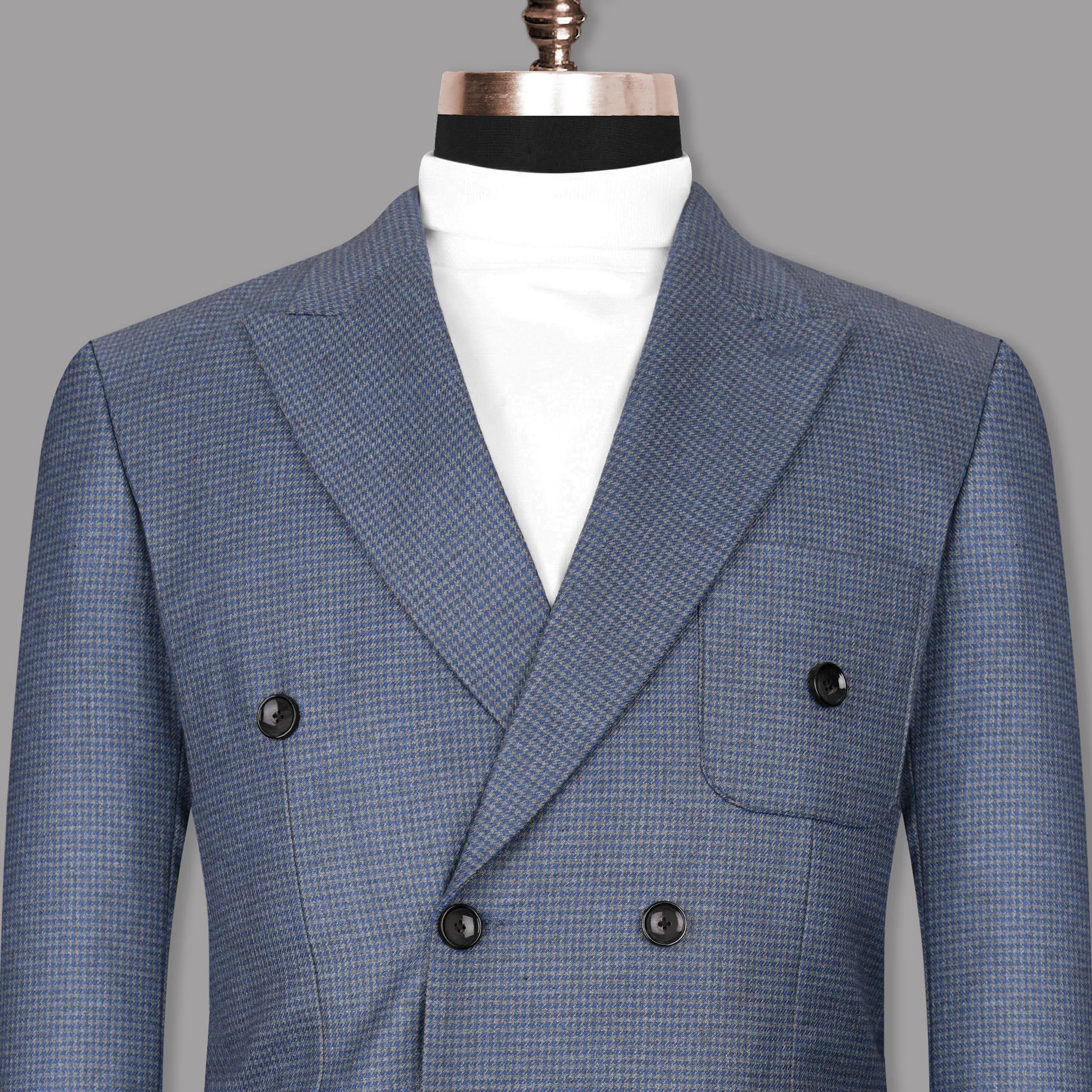 Soya Bean Grey with Rhino Blue Woolrich Herringbone Checked Double Breasted Sports Blazer
